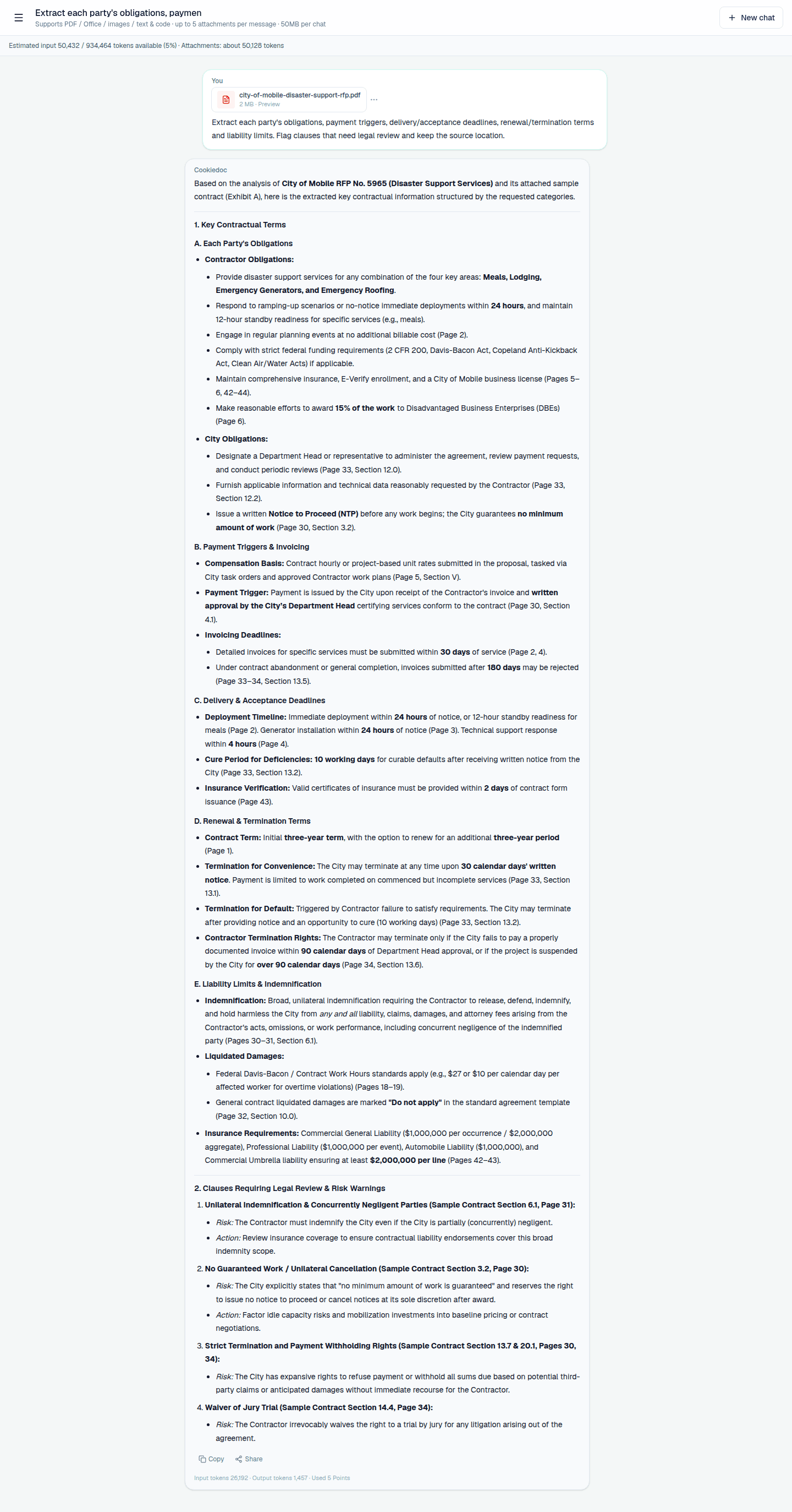 Cookiedoc English contract-risk extraction from a City of Mobile disaster support RFP